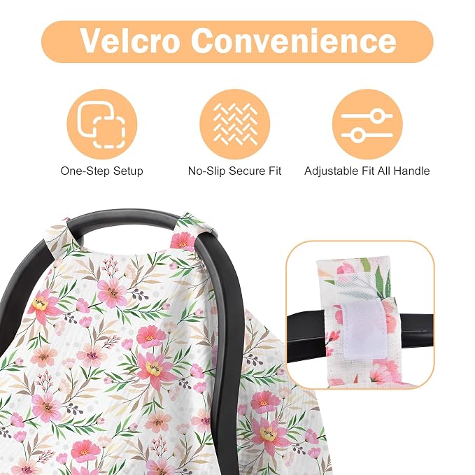 Baby Car Seat Cover - 100% Muslin Cotton Universal Breathable Canopies for Boys and Girls Soft Spring Summer Car Seat Cover Lightweight Infant Car Seat Canopy - Pink Floral