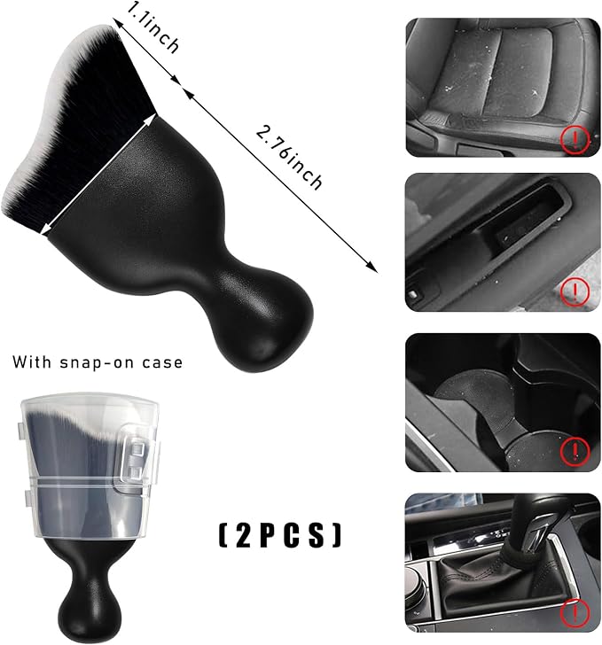 Dickno 2PCS Car Interior Dust Brush, Soft Scratch Free Auto Detailing Brushes, Universal Vehicle Interior Cleaning Tool for Automotive Dashboard, Air Vents, Leather (Black & White)