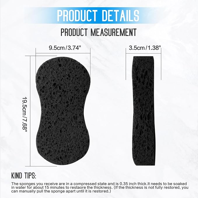 3 - Pack Large Sponge, Kitchen Sponges, Handy Sponges, Cellulose Sponges, Dish Washing Sponge, Natural Sponge, Car Washing Sponge, Eco Friendly Sponge (7.68 x 3.74 x 1.38 Inch), Black