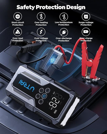 UTRAI Jump Starter with Air Compressor, 4000A Battery Jumper Starter Portable with 150PSI Tire Inflator, 18W Fast Charge, Emergency Light, 12V Jump Box for 8.5L Gas & 6.5L Diesel Engines, Storage Case