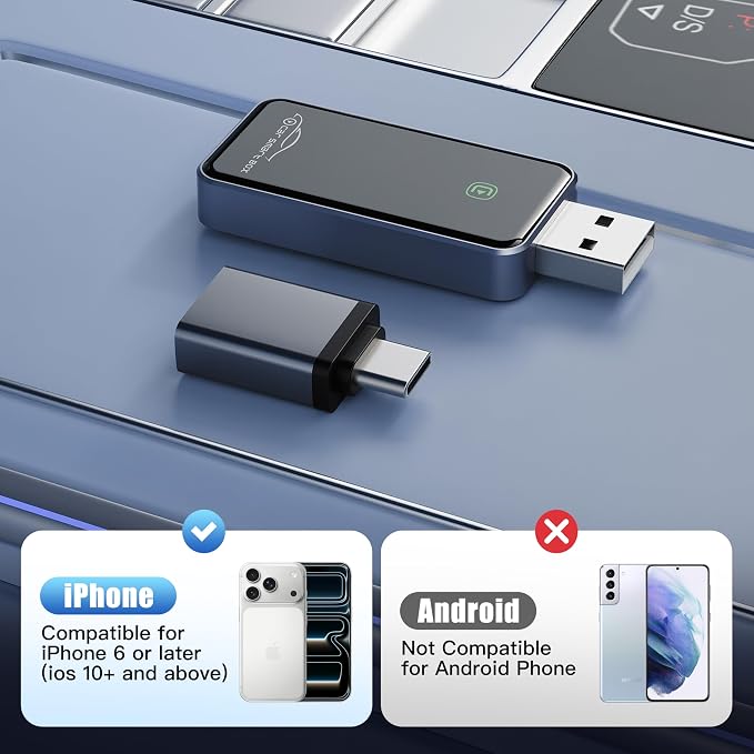 2026 Upgraded Wireless CarPlay Adapter for Apple iPhone - Convert Factory Wired to Wireless CarPlay Dongle, Plug & Play for iOS 10+ & Wired CarPlay Cars 2016+, USB & Type-C Port