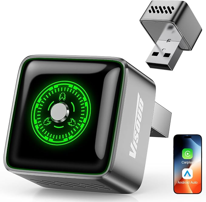 2-in-1 Wireless CarPlay Adapter - 1-Click Multi-Device Switch for Apple iPhone, 3s Auto-Connect, CarPlay & Android Auto, iOS 10+/Android 11+, Multi-User Seamless Connection, OTA Upgrade
