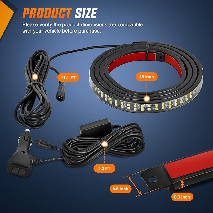 Nilight 48 Inch Truck Tailgate Strobe Light Strip Tail Emergency Bar Rear Window Warning Lamp Ultra-Bright Double Row 288 LED for Pickup Trailers Construction Vehicles Car SUV, Amber White