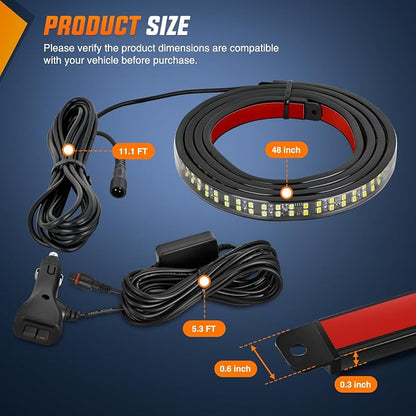 Nilight 48 Inch Truck Tailgate Strobe Light Strip Tail Emergency Bar Rear Window Warning Lamp Ultra-Bright Double Row 288 LED for Pickup Trailers Construction Vehicles Car SUV, Amber White