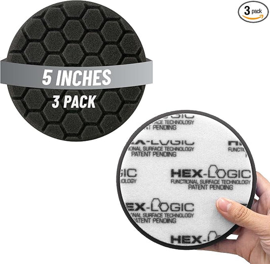 Chemical Guys Hex-Logic Finishing Pad Black (5.5 Inch) (3 Pack) – Foam Pads for Wax, Glaze & Sealant Application with Ultra Soft Touch