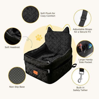 Dog Booster Car Seats for S/M Dogs Up to 35lbs,Pet Car Seat/Travel Bed with Washable&Removable Cover,Storage Pockets,Dog Safety Belt and Elevated Cushion Fits in Front/Back Seat
