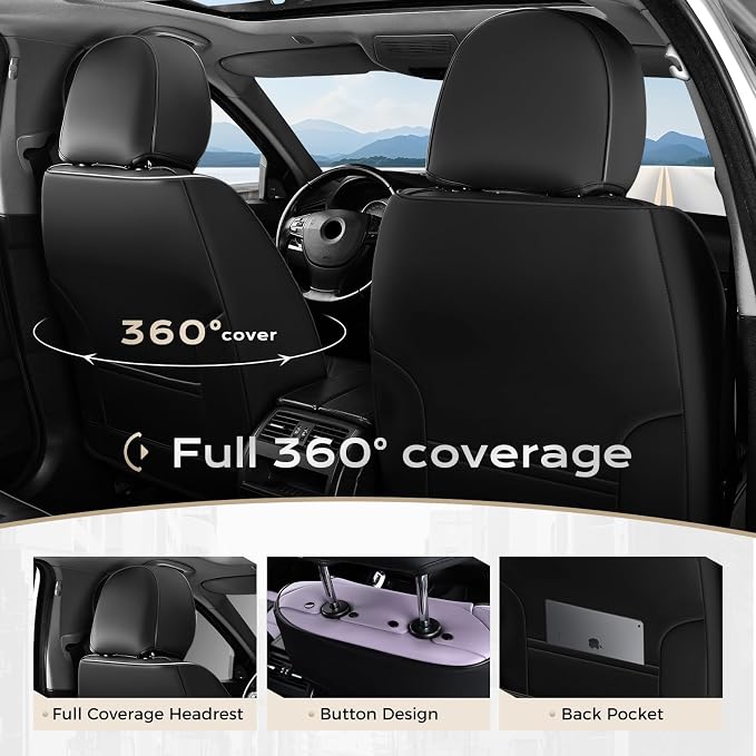 Coverado Car Seat Covers, Front Covers for Cars, Car Seat Cover Front Seats, Automotive Seat Cover, Waterproof, Leather Car Seat Cushion, Universal Interior Covers Seat Protectors for Most Cars