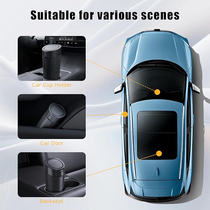 Car Trash Can Cup Holder with 2 Garbage Bags, Leakproof Silent Mini Trash Can with Lid for Car, Press & Pop, Small Automotive Garbage Bin for SUV, Truck, Office, Home, Bedroom