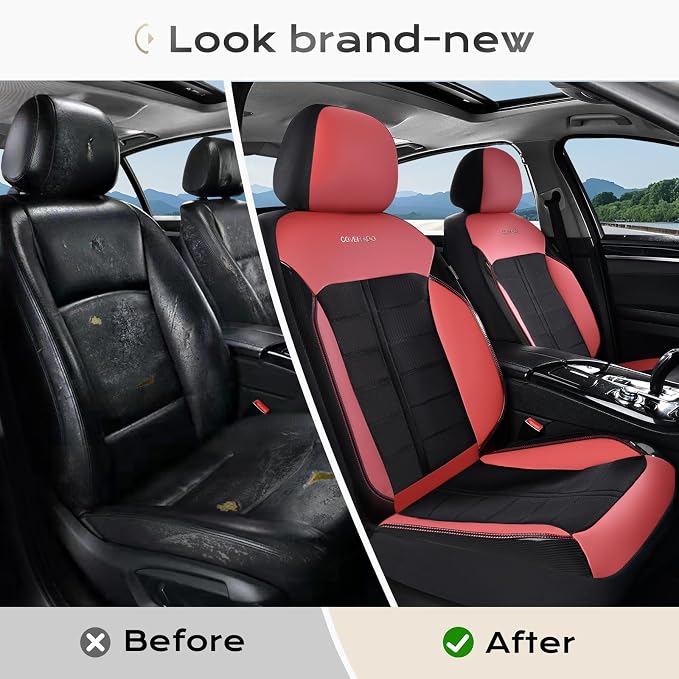 Coverado Seat Cover, Car Seat Cover Front Seats, 3D Air Mesh Breathable Seat Protectors Sports Carbon Fiber Design Airbag Compatible Comfort Universal for Most Cars, Van,Trucks, SUV, Black&Wine