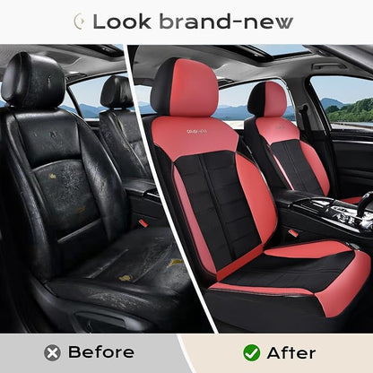 Coverado Seat Cover, Car Seat Cover Front Seats, 3D Air Mesh Breathable Seat Protectors Sports Carbon Fiber Design Airbag Compatible Comfort Universal for Most Cars, Van,Trucks, SUV, Black&Wine