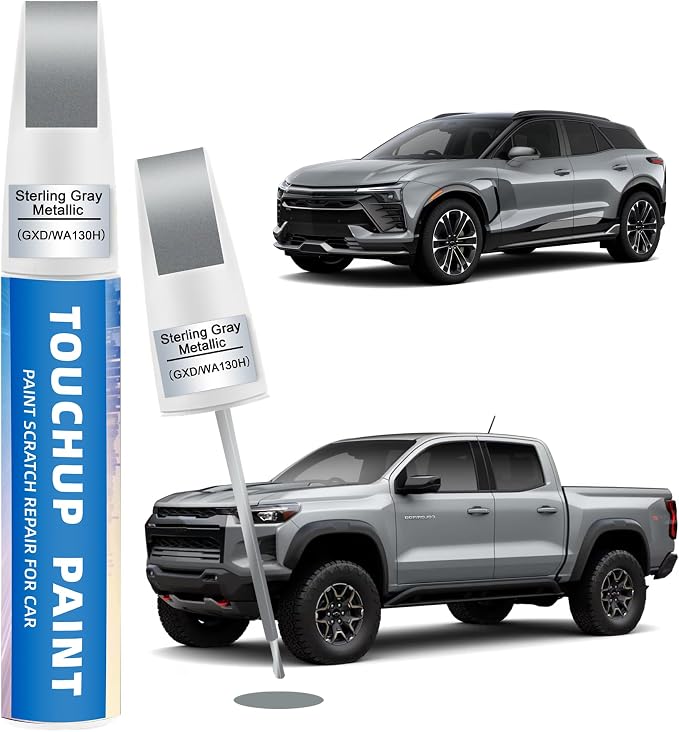 Sterling Gray Metallic(GXD/WA130H) Touch Up Paint Compatible with Chevy 2-in-1 Car Scratch Repair Pen for Rock Chips, Door Scratches & Paint Nicks Exact Color Match Quick Dry DIY Fix for Silverado