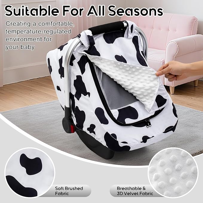 Baby Car Seat Cover, Extra Large Mesh Carseat Cover for Boys Girls, Infant Car Seat Cover with Privasy Sunshades & 3D Mink Dot, Universal Baby Carrier Cover for All Season