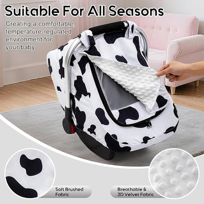Baby Car Seat Cover, Extra Large Mesh Carseat Cover for Boys Girls, Infant Car Seat Cover with Privasy Sunshades & 3D Mink Dot, Universal Baby Carrier Cover for All Season