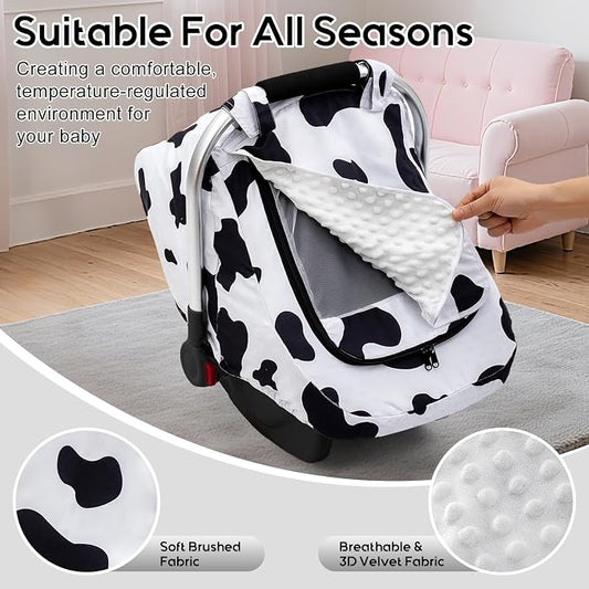 Baby Car Seat Cover, Extra Large Mesh Carseat Cover for Boys Girls, Infant Car Seat Cover with Privasy Sunshades & 3D Mink Dot, Universal Baby Carrier Cover for All Season