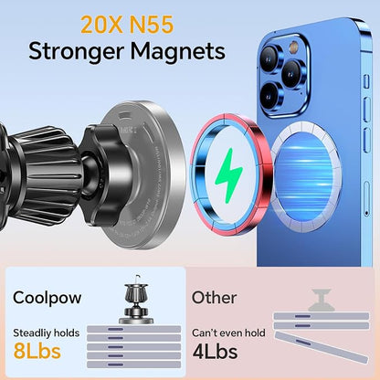 Coolpow for Magsafe Car Mount Charger【100% Stable】 15W Magsafe Car Charger Magnetic Phone Holders for Your Car Accessories for Women Men car Phone Holder Wireless Car Charger for iPhone (Gray)