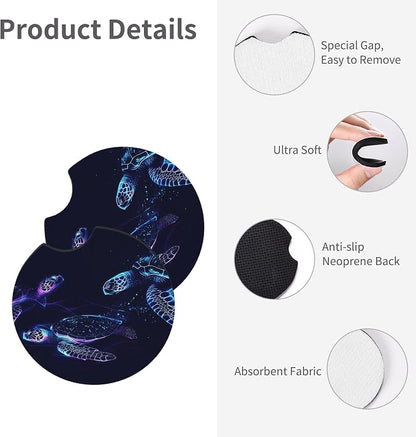 Sea Turtle Steering Wheel Cover 14-15 Inch with 2 pc Car Coasters | Bule Anti-Slip Breathable Universal Car Wheel Cover Set for Men Women,Soft Comfort Grip Accessories