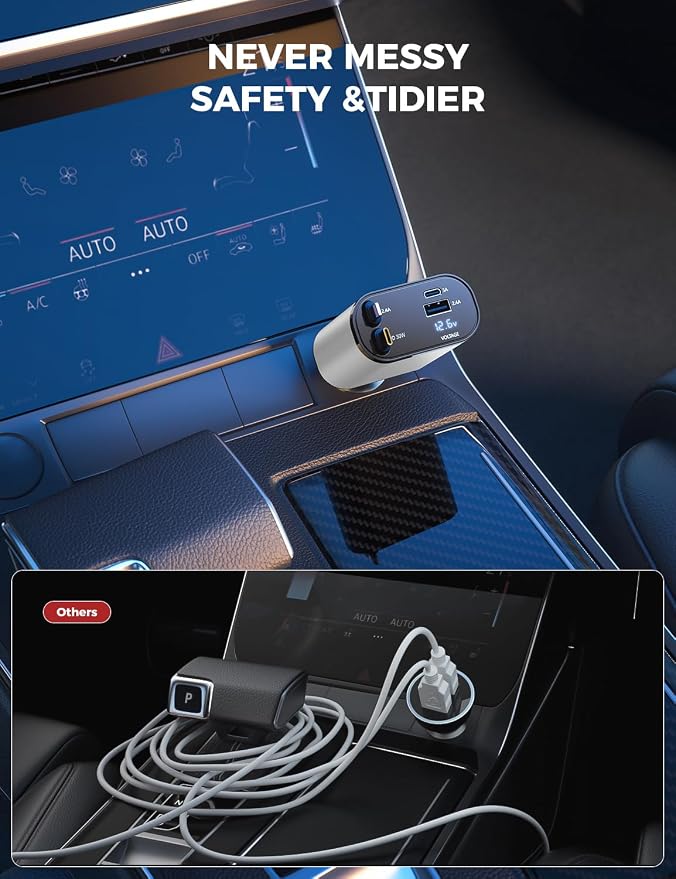 【Upgraded】 SUPERONE Retractable Car Charger 4 in 1, Fast Car Phone Charger with Cord 2.6ft, USB C and Apple Car Charger Adapter, Compatible with iPhone 17/16/15/15 Pro Max/14/13/12/11, Galaxy, Pixel