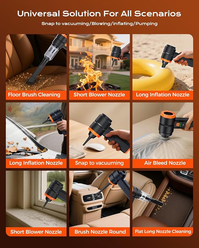 Portable Cordless Car Vacuum, 4-in-1 Handheld Cordless Vacuum with 30,000Pa Suction, 130,000 RPM, 6,800mAh Battery, 10 Nozzles, Rubber Paint Material for Car, Home,Birthday Gifts for Men Dad Husband