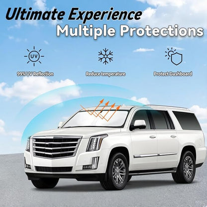 Windshield Sun Shade for Cadillac Escalade 2021-2026, Car Front Window Sunshade with 240T Sun Visor Protector Blocks UV Rays Heat Sun Shield Accessories