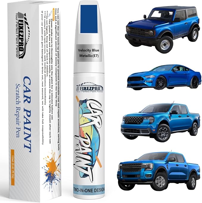 Velocity Blue Metallic(E7) Touch Up Paint for Ford, Car Paint Scratch Repair Remover Pen Color Exact Match, Quick and Easy Fix Automotive Chips and Nicks Scuff