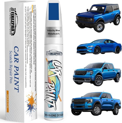 Velocity Blue Metallic(E7) Touch Up Paint for Ford, Car Paint Scratch Repair Remover Pen Color Exact Match, Quick and Easy Fix Automotive Chips and Nicks Scuff