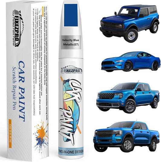 Velocity Blue Metallic(E7) Touch Up Paint for Ford, Car Paint Scratch Repair Remover Pen Color Exact Match, Quick and Easy Fix Automotive Chips and Nicks Scuff