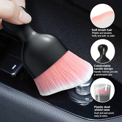Ziciner 2 PCS Car Detailing Brush, Curved Soft Bristles Auto Removal Dust Collectors, Universal Vehicle Dashboard, Air Conditioner Vents etc Interior Cleaning Tool Accessory (Pink/White)