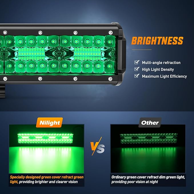 Nilight 12 Inch LED Light Bar Green Triple Row 240W Spot Flood Combo Off Road Driving Fog Fishing Hunting Emergency Safety Lighting for UTV Pick-up Van Boat Tractor