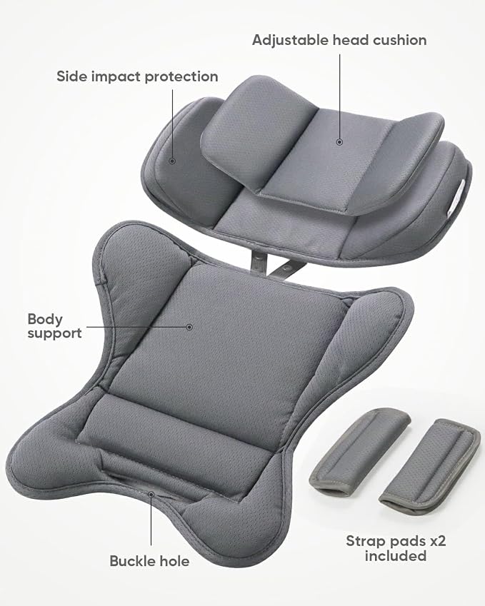 TinlyFinly Infant Insert Compatible with Doona, Graco, Britax, Chicco, Evenflo Car Seat, Adjustable Baby Head Body Support Cushion for Newborn to Toddler, Fits Infant Car Seat and Stroller (Gray)