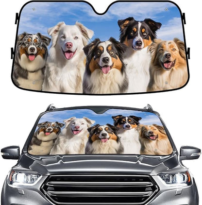 GENANY Australian Shepherd Dog Windshield Sun Shade for Car SUV Truck (55x30 Inches), Sun Shade Windshield for Windows, Protector Blocks UV, Cute Car Decor
