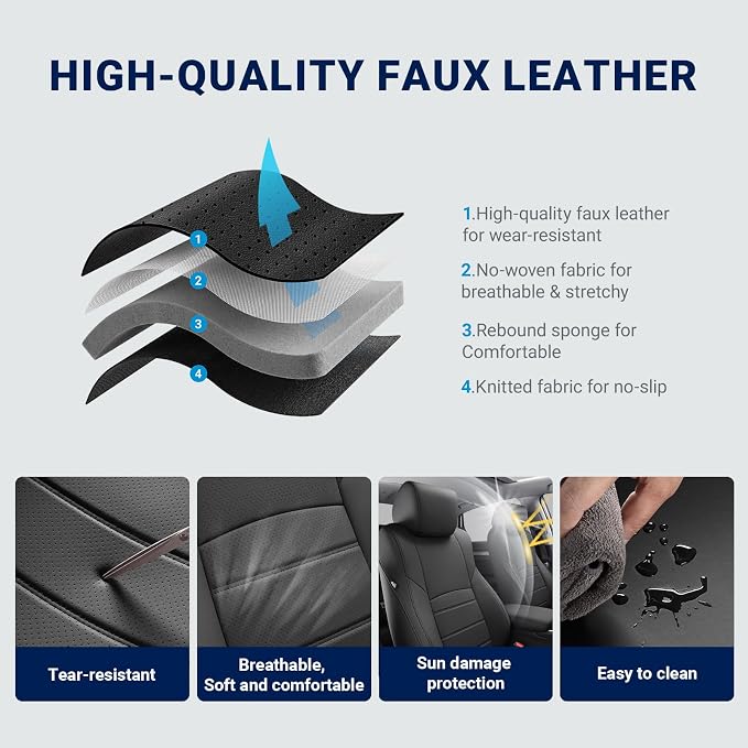 Custom for Honda Accord Seat Covers 2018 2019 2020 2021 2022 LX, Faux Leather Car Seats Cover Full Set (Rear Solid Folding backrest) - Black