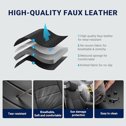 Custom for Honda Accord Seat Covers 2018 2019 2020 2021 2022 LX, Faux Leather Car Seats Cover Full Set (Rear Solid Folding backrest) - Black