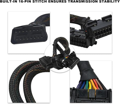 OBD2 Splitter, 16 Pin 1×Male to 2×Female Extension Connector Cable Splitter, Universal OBDII Extension Y Flat Ribbon Cord Adapter for Car Diagnostic Scanner, Car Accessories