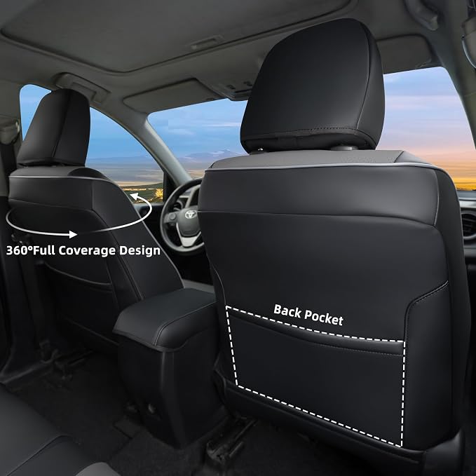 Lolcar Rav4 Seat Covers Custom Fit for Toyota Rav4 LE(NOT for Hybrid) 2013 2014 2015 2016 2017 2018,Leather Car Seat Cover for Trucks SUV Full Set,Faux Leather (Black/Gray)