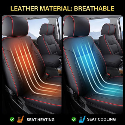 Coverado Chevy Silverado Seat Covers Full Set, Faux Leather Car Seat Covers Fit for 2014-2018 1500, 2015-2019 2500HD 3500HD Chevy Silverado GMC Sierra Crew Double Extended Cab (Red)
