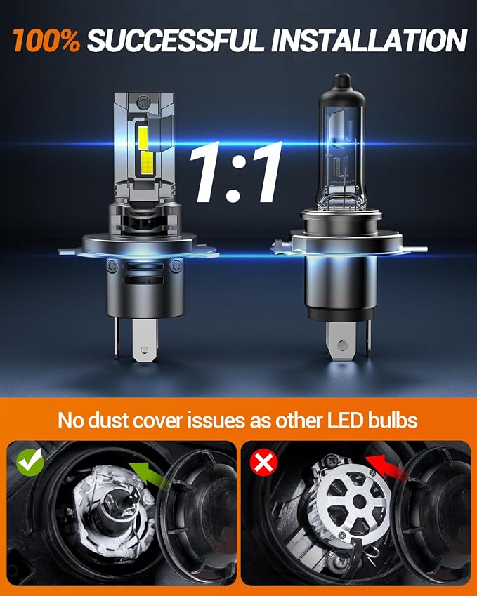 SEALIGHT H4/9003 Fog Bulbs, 40000LM HB2/H4 Fog Bulbs 1:1 Design, Plug-N-Play, Pack of 2