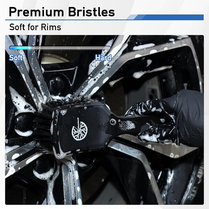 MVEQRRN 9PCS Car Detailing Brushes Set, Boar Hair Detail Brushes,Car Detailing Wheel Kit (Black) | Soft & Stiff Bristle Detail Brush, Scratch-Free Rim & Tire Cleaning Kit, Interior & Exterior Wheel Brush for Cars,Trucks,SUV