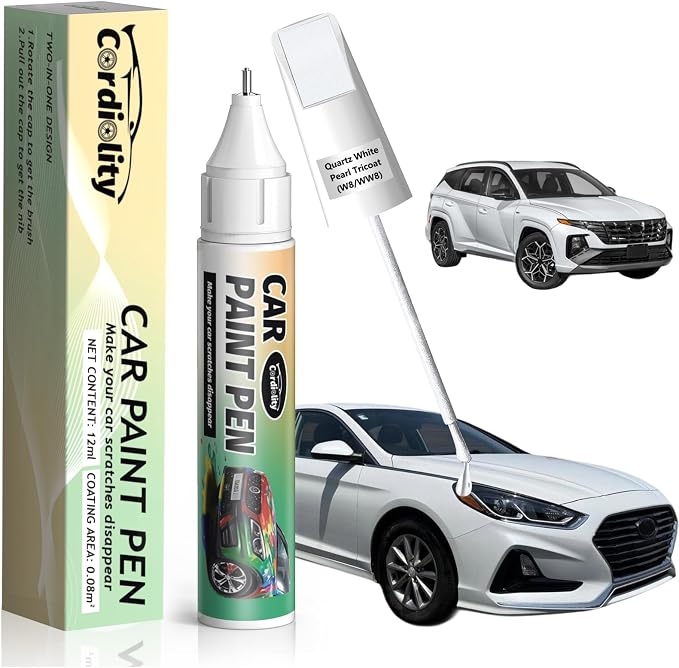 W8/WW8 Quartz White Pearl Tricoat Touch Up Paint for Hyundai, Color Accurate Car Paint Scratch Repair Pen, Quick & Easy Fix Automotive Chips and Nicks