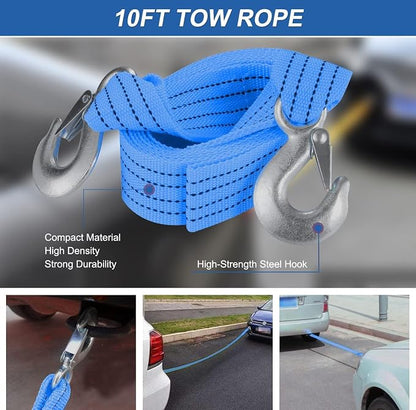 THINKWORK Car Emergency Kit for Teen Boy and Men's Gifts, Blue Emergency Roadside Assistance kit with 10FT Jumper, First Aid Kit, Safety Hammer, Tow Rope, and More Ideal Blue Car Accessories Tool