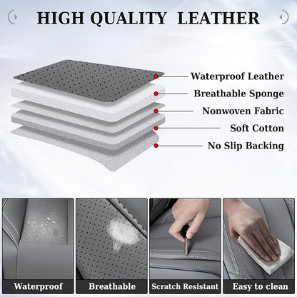 Coverado Front Seat Covers, Waterproof Nappa Leather Car Seat Cover, Sideless Car Seat Covers Front Seats, Driver Seat Cover, Car Seat Protector Universal Fit for Most Sedans SUV Truck, Grey