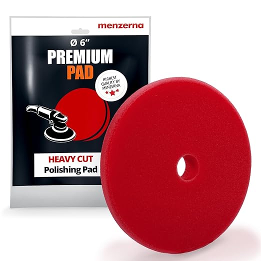 MENZERNA 6 Inch Polishing Pad Heavy Cut for Scratch Repair I Body Repair and Detailing Pads with Safety Edge & Velcro Attachment I Washable & Long Lasting I Thin Pad with Hole for Anti Heat Build-Up