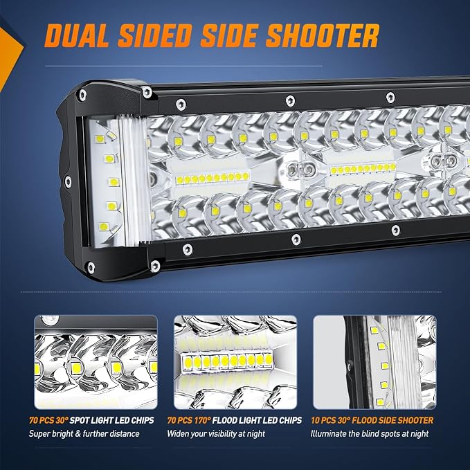Nilight Side Shooter LED Light Bar 20 Inch Triple Row Spot Flood Combo Lights Work Lighting with 5Pin Rocker Switch Wiring Harness Kit for Off-Road Light on Truck SUV ATV UTV