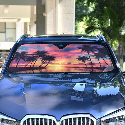Palm Trees Windshield Sun Shade for Car Auto SUV Truck Purple Beach Sunset Landscape Foldable Front Window Sunshade Sun Visor Protector Block UV Rays Reflect Heat, 55" x 28"