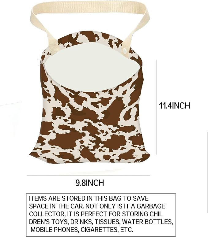 Car Garbage Can, Hanging Car Trash Can Bag for Back Seat Organizer, Retro Cow Print