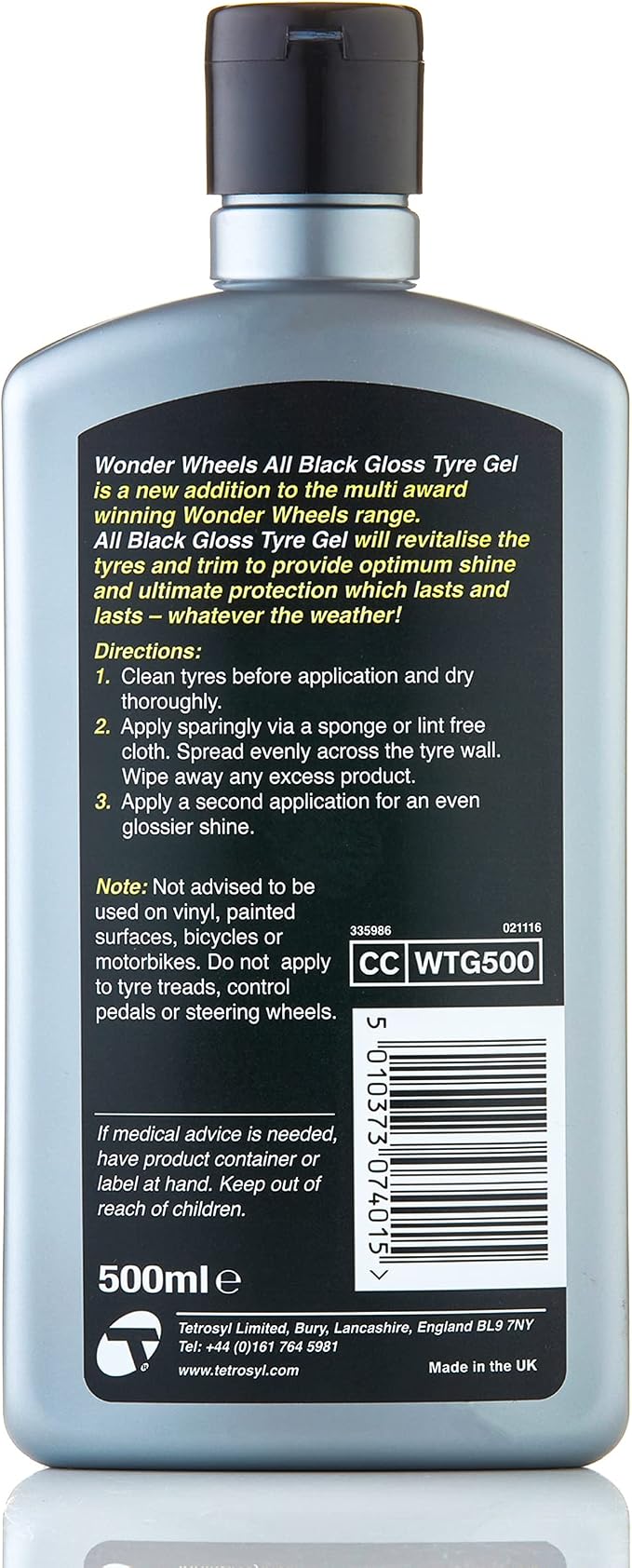 Wonder Wheels All Black Tire Shine Gel, 17 fl oz – High-Gloss Tire & Trim Dressing with UV Protection
