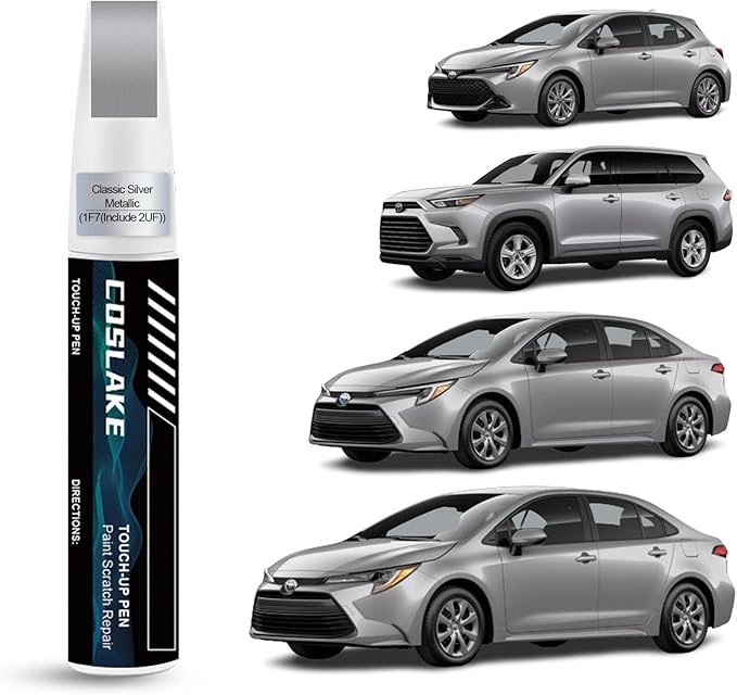 Car Touch Up Paint(Classic Silver Metallic(1F7(Include 2UF))) for Toyota, Car Paint Scratch Repair Kit, Quick & Easy Solution to Repair, 2 in 1 Scratch Remover Pen with Color-Matched