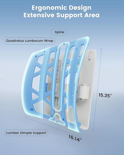 Beleduc Lumbar Support Pillow for Office Chair- Ergonomic Back Support Pillow with Adjustable Height, Improves Posture, Back Cushion with Straps for Home, Office, Car