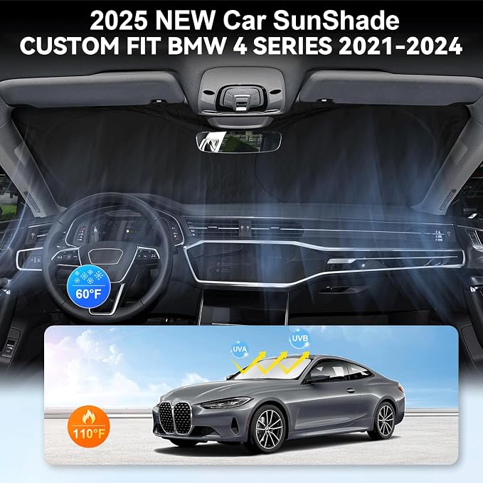 for BMW 4 Series Windshield Sun Shade Sunshade Fit for 2021-2024 2025 BMW 4-Series 2DR Coupe Convertible Sun Visor for M4, 428i 430i 435i 440i Base Sport Front Window Shield Accessories