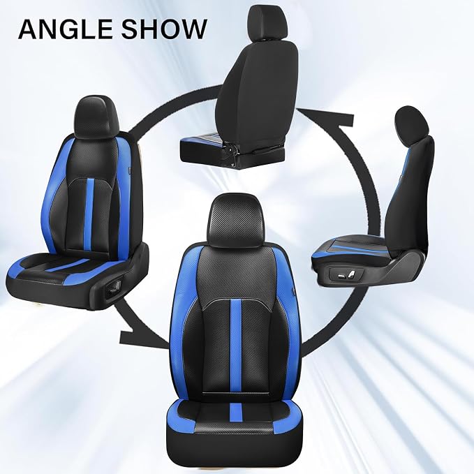 Coverado Leather Car Seat Covers Front Seats & Carbon Fiber, Waterproof and Durable All Weather Protector, Universal Fit for SUV, Pickup Truck, Sedan, Automotive Vehicle Interior, Black&Blue