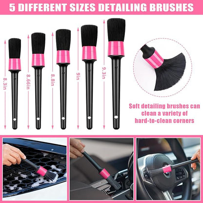 Car Cleaning Kit, Car Vacuum Interior Detailing Cleaner Kit with High Power Handheld Vacuum, Brush Set, Windshield Tool, Duster, Towels, Complete Car Care Tools for Women (Pink)